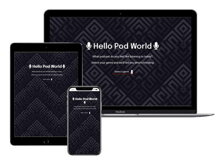 screenshot of web, tablet and mobile version of podcast recommendation app